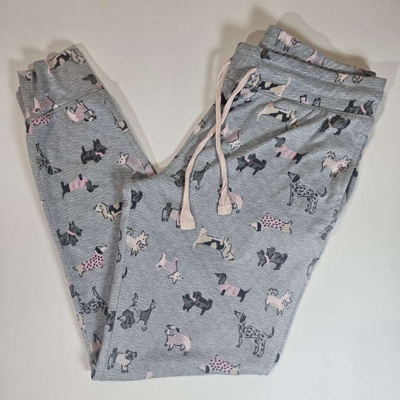 Dog Print Pajama Pants Womens Small Grey Pink Jaclyn Intimates Comfy Loungewear - Picture 1 of 7